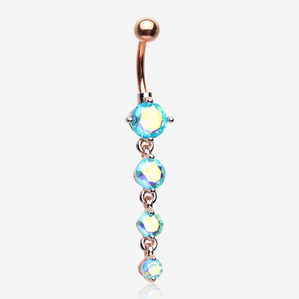Rose Gold Radiant Sparkle Cascade Chandelier Belly Button Ring